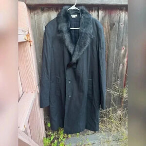 Helmut Lang Long Black Wool Coat With Fur